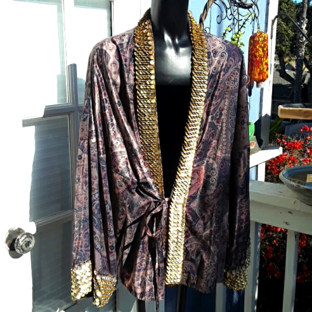 free people gold disc trimmed jacket medium, new